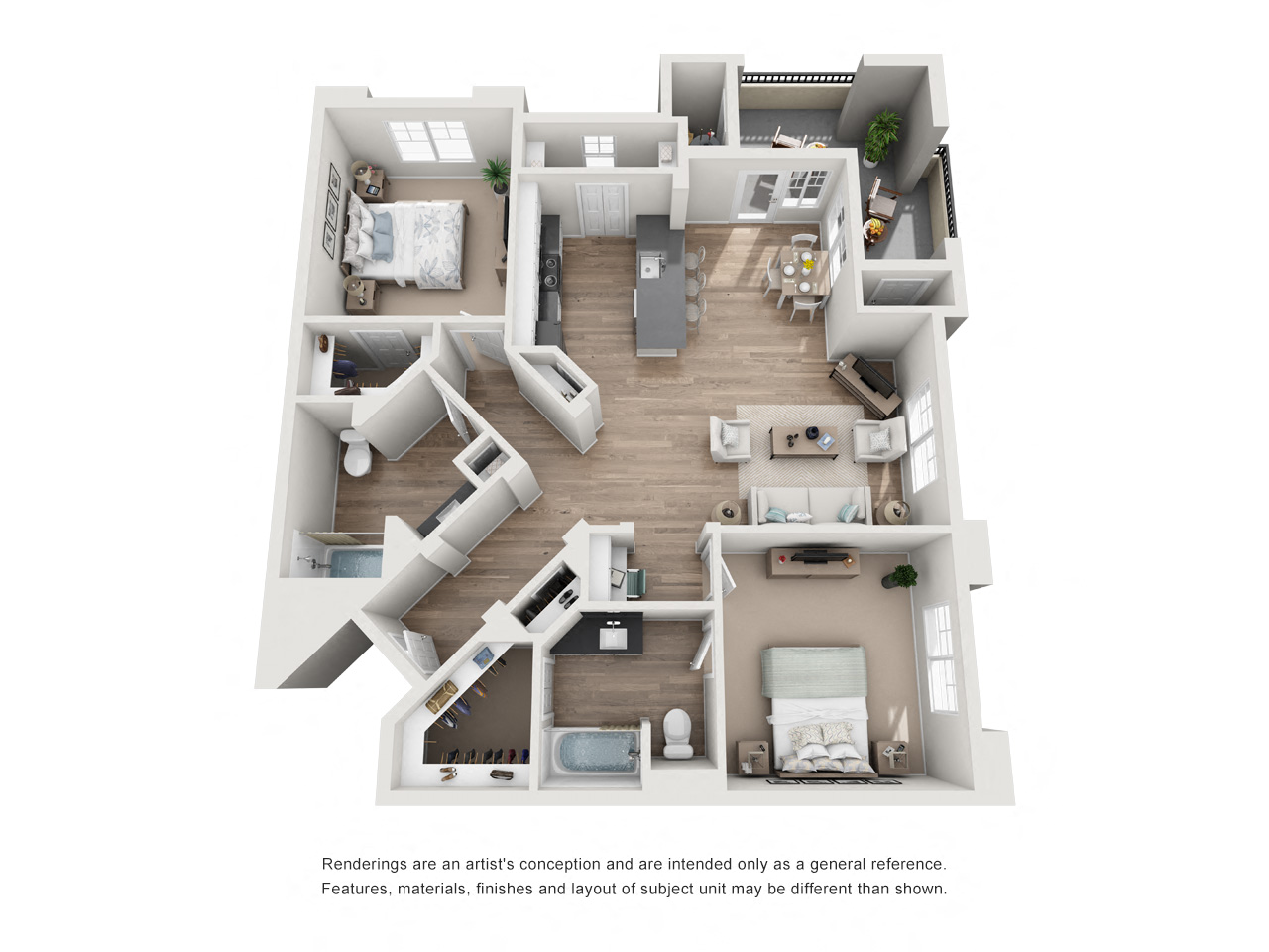 Floor plan for 2 beds, 2 baths, 1110 sqft